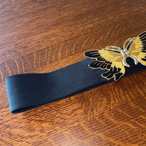 Vintage Navy Blue Enameled Butterfly Stretch Statement Belt Medium - Picture 3 of 8